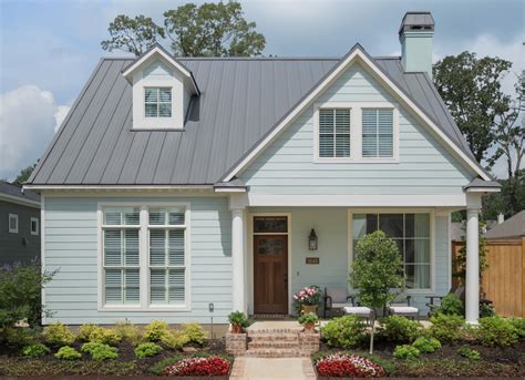 blue house and charcoal grey metal roof|colors that go with metal roof.